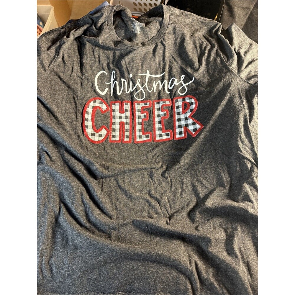 Christmas Cheer Soft T-Shirt Black Red Sparkle M XXL